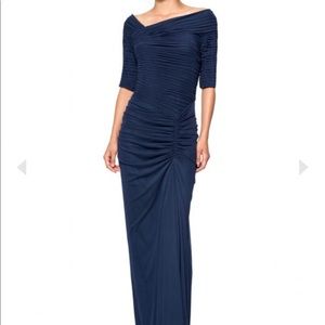 Asymmetrical Ruched Sleeve Gown